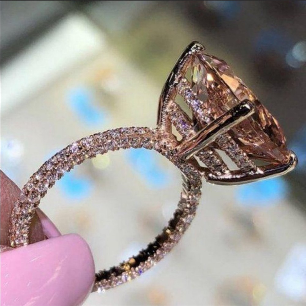 NEW💎 6 Carat 18K Rose Gold Diamond Morganite Ring - Picture 2 of 7